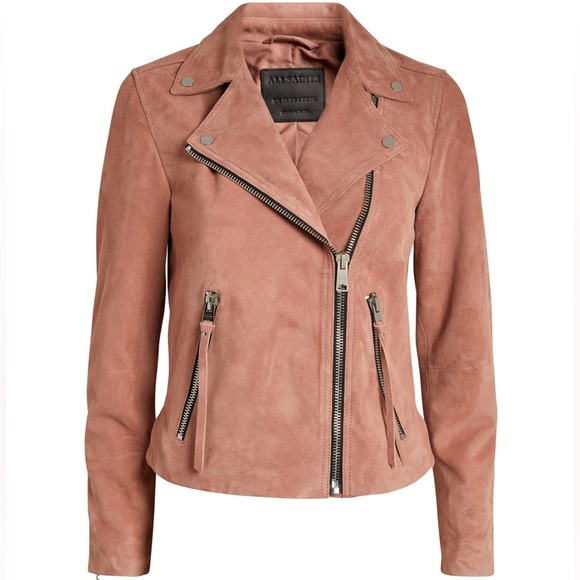 All Saints Suede Dalby Biker Jacket Pink - Picture 4 of 12